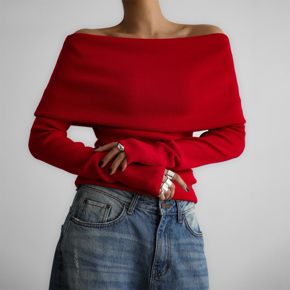 Chemise tricot manches longues épaules dénudées