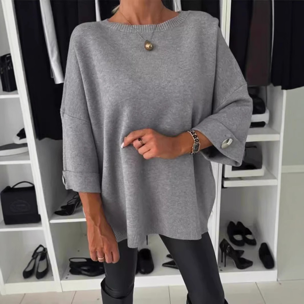 Haut tricot femme col rond manches mi-longues