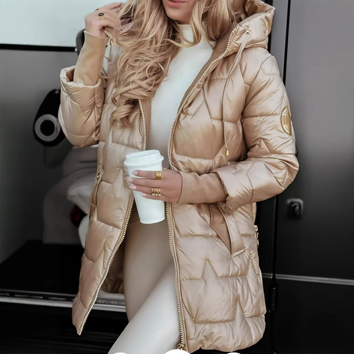 Manteau cardigan doudoune hiver capuchon élégant
