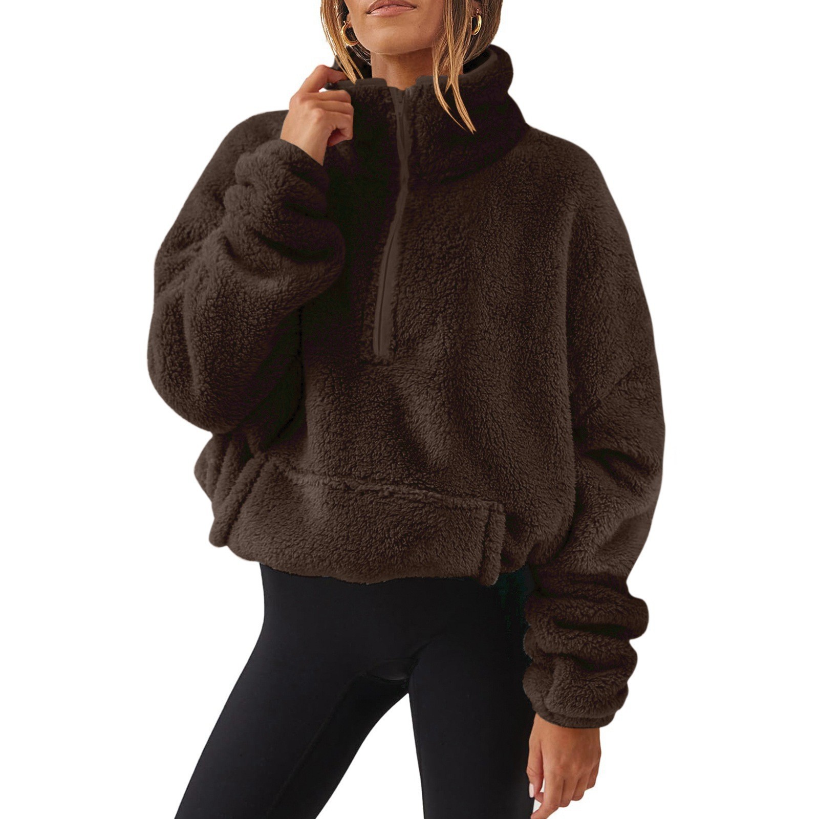 Chandail à col montant demi-zip doublé velours femme