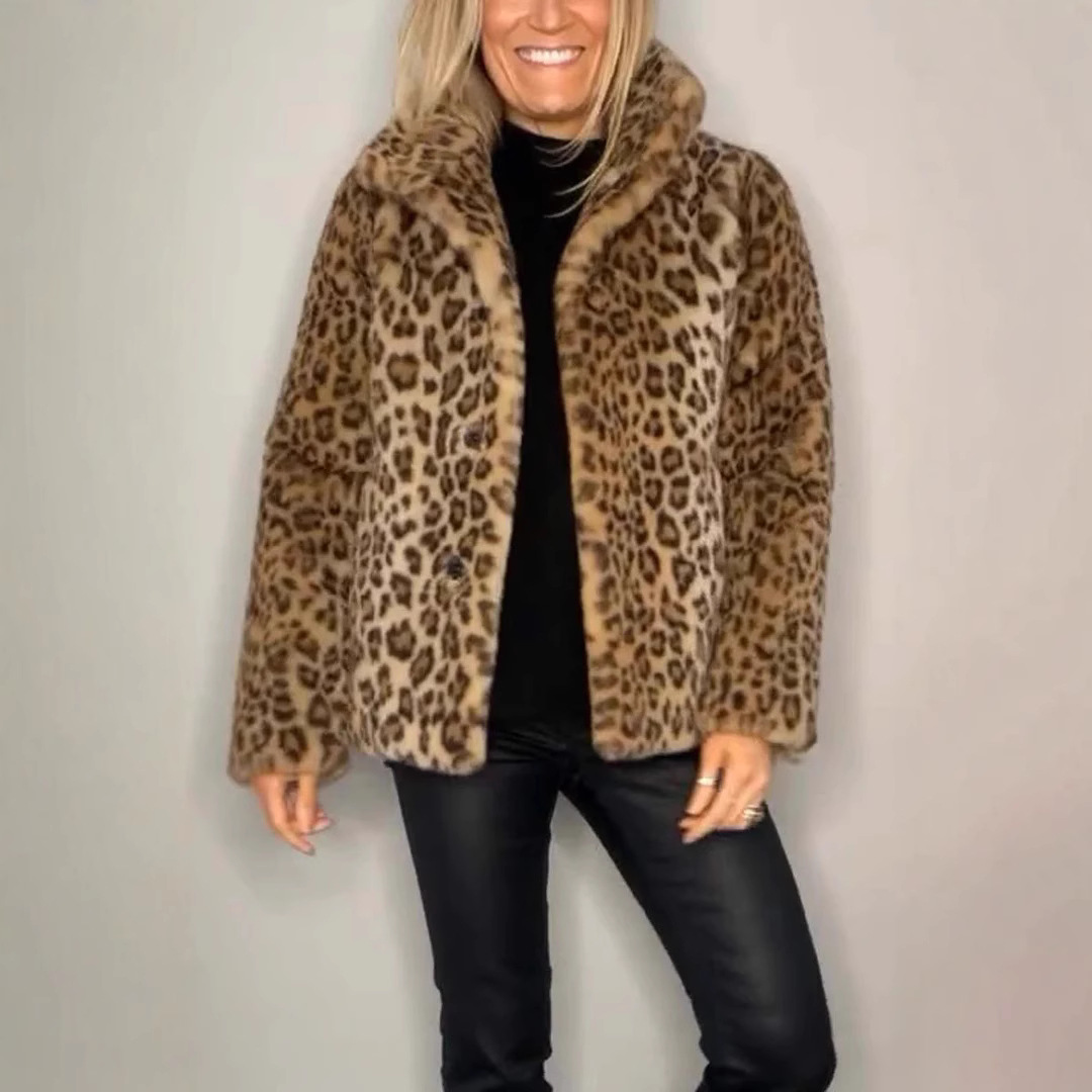 Veste laine imprimé léopard femme faux cuir