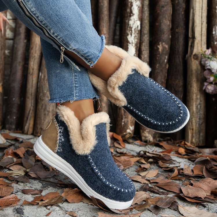 Botte hiver coton doublé fourrure mollet épais confortable