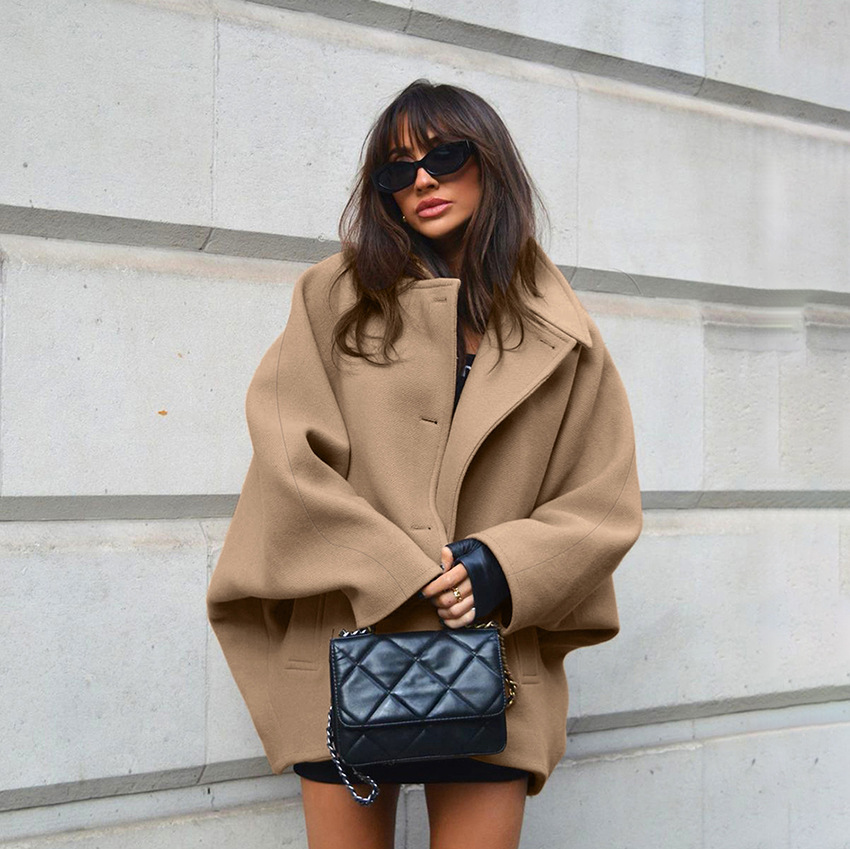 Manteau batwing col châle brun fashion