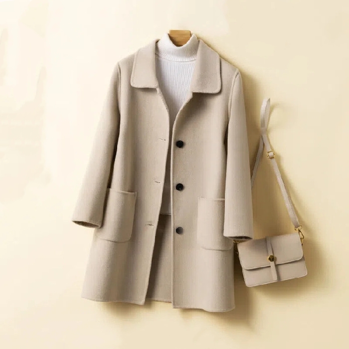 Manteau laine cachemire réversible style coréen