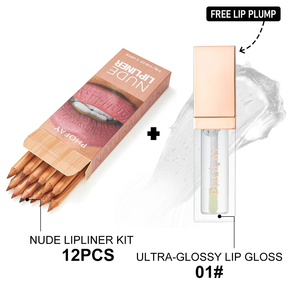 PHOFAY Kit gloss lèvres nude avec crayon