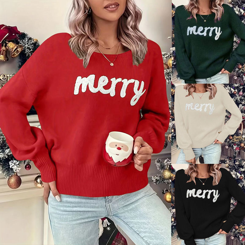 Pull tricot col équipage femme pull over tendance