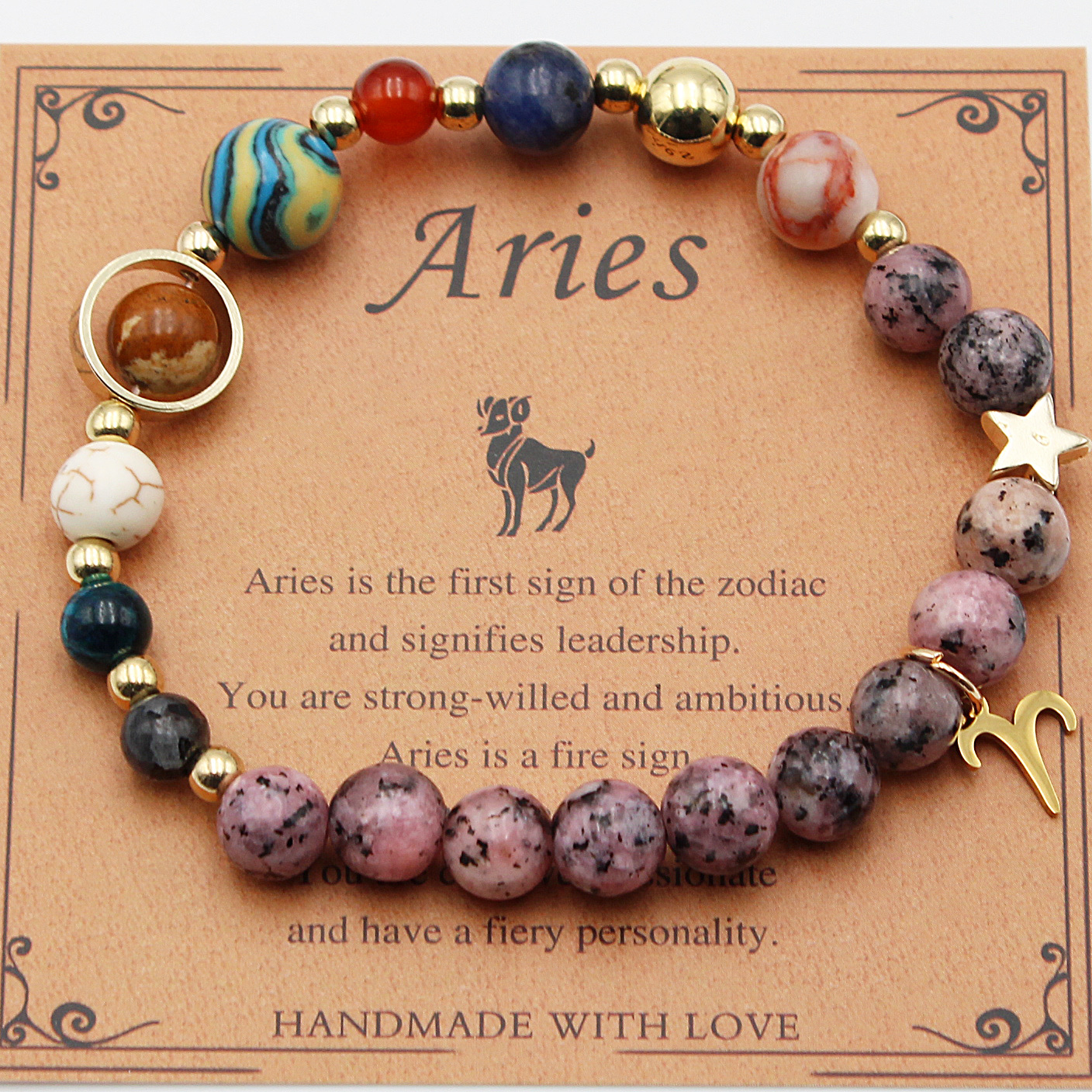 Bracelet 12 constellations 8 planètes pierre naturelle