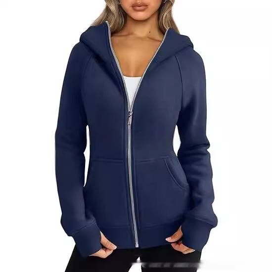 Hoodie molletonné à fermeture éclair, capuche courte, couleur unie