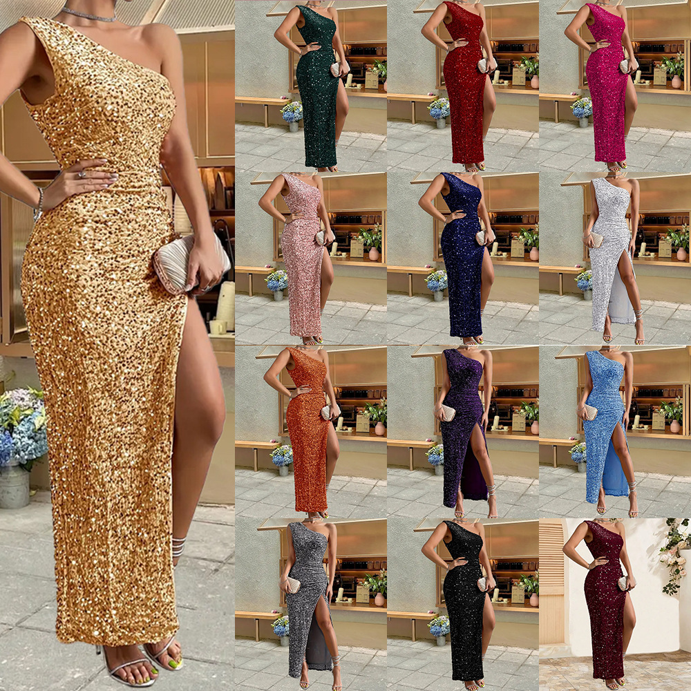 Robe de soirée asymétrique pailletée slim party