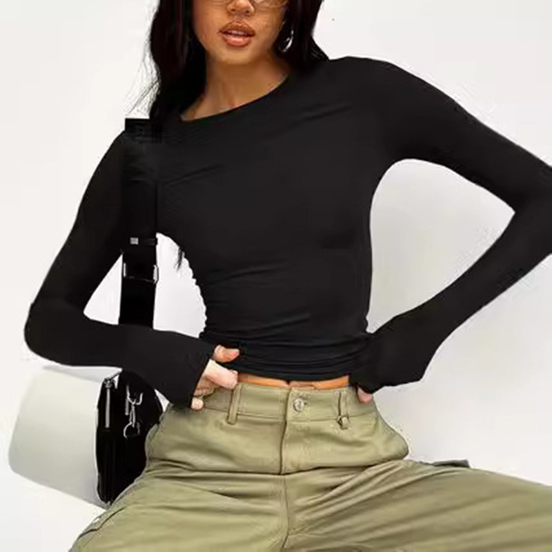 T-shirt col rond manches longues femme
