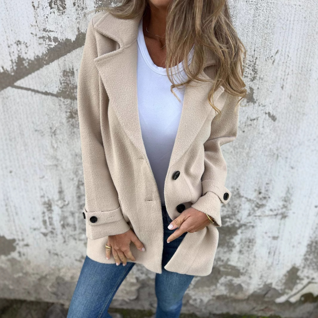 Manteau laine cardigan col revers femmes