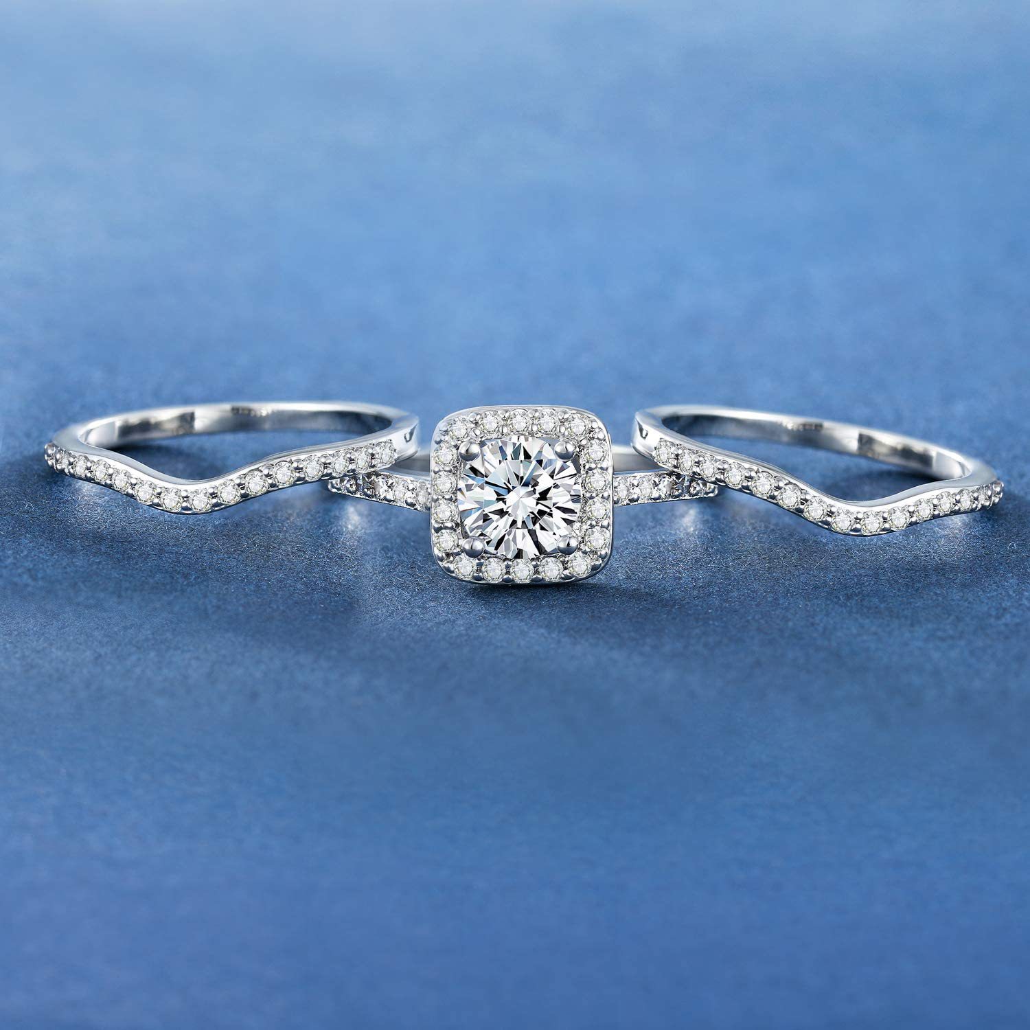 Bague fiançailles or blanc zircon empilable