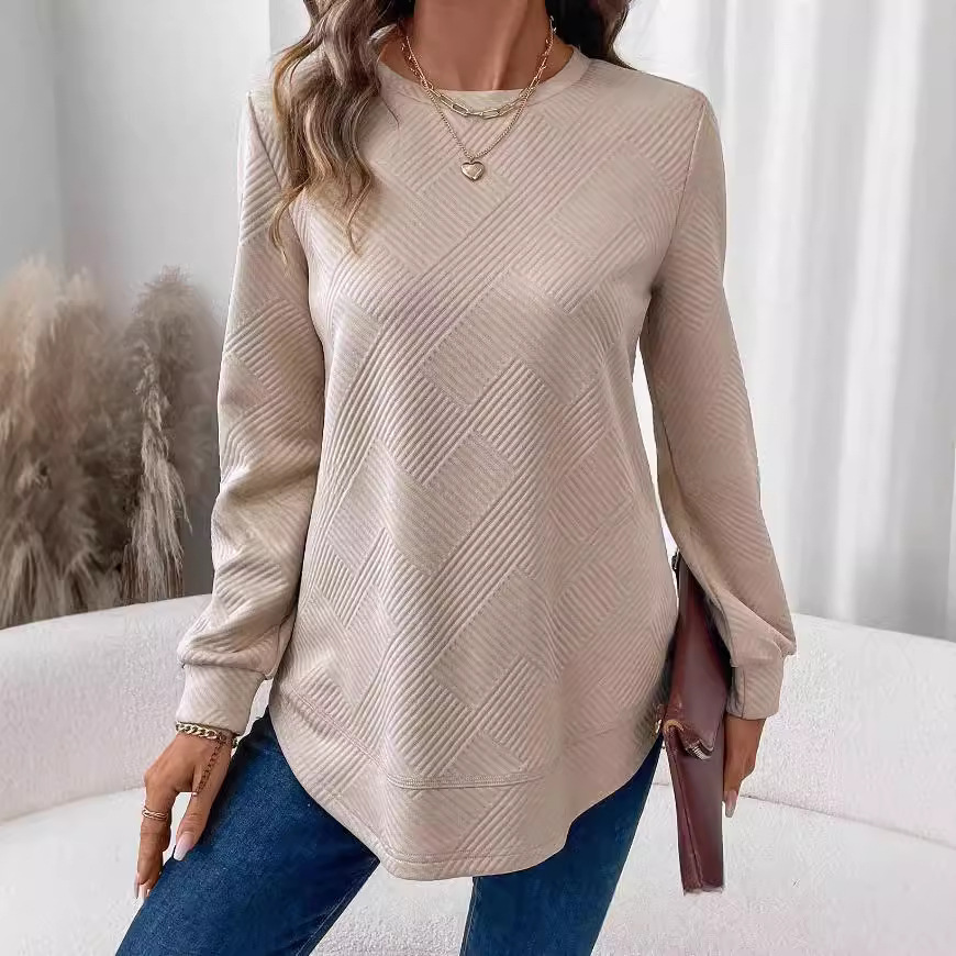 Chemise femme, col rond, manches longues, casual
