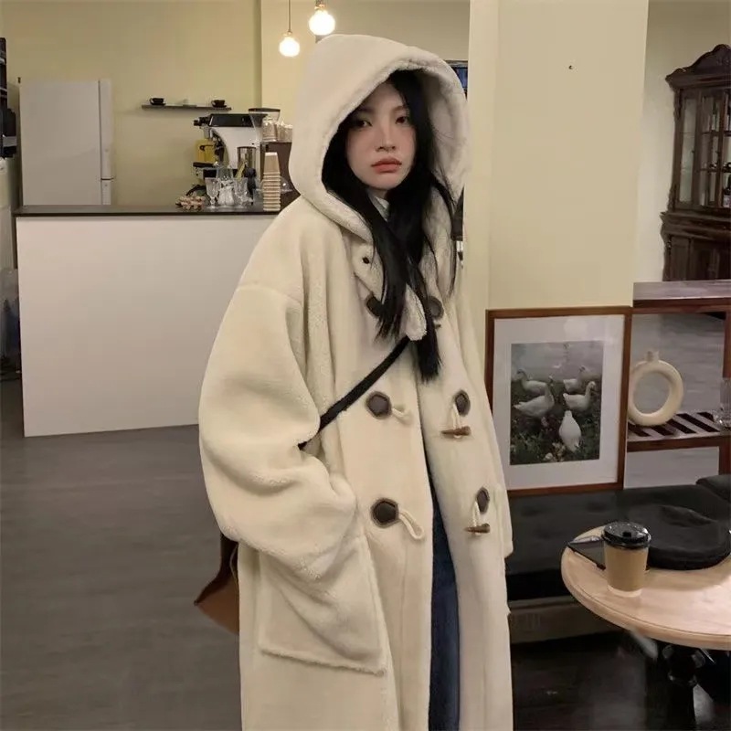 Manteau mi-long laine agneau ample femmes nouveau
