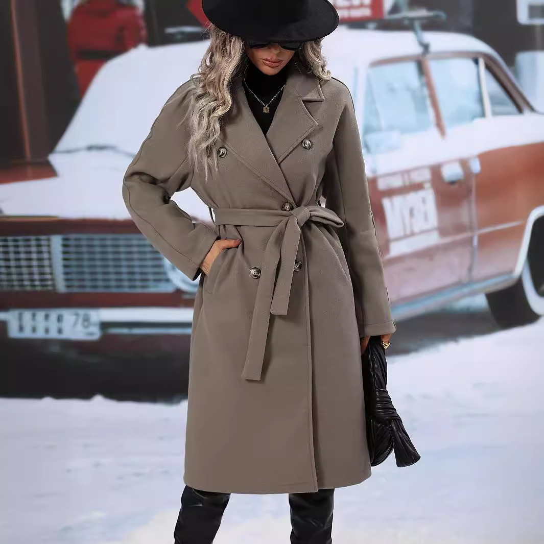Manteau laine double boutonnage col lacé automne hiver