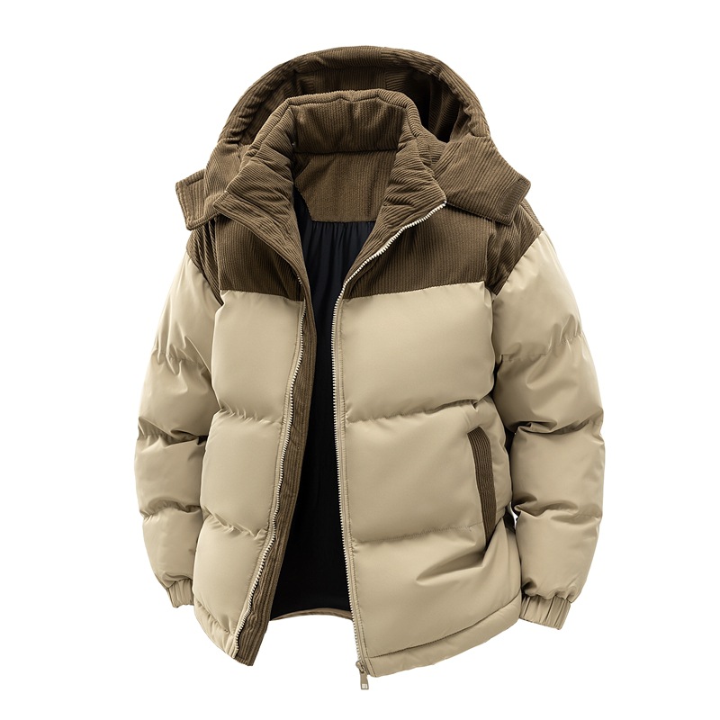 Manteau matelassé chapeau détachable patchwork couple