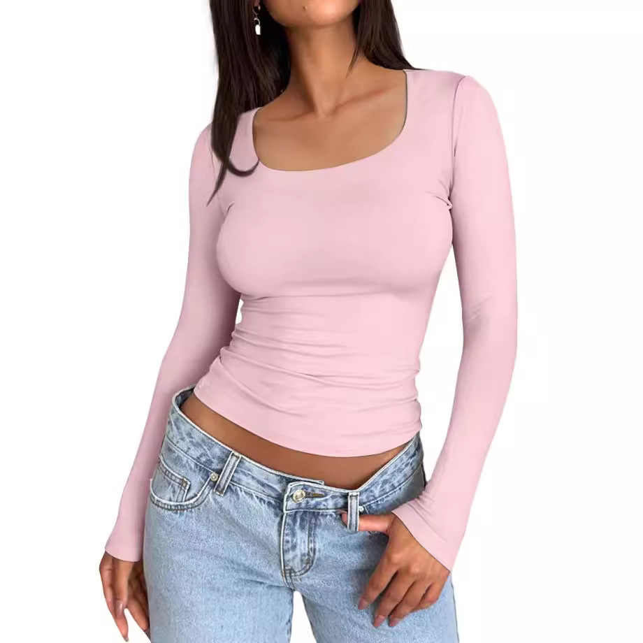T-shirt femme col carré double épaisseur manches longues