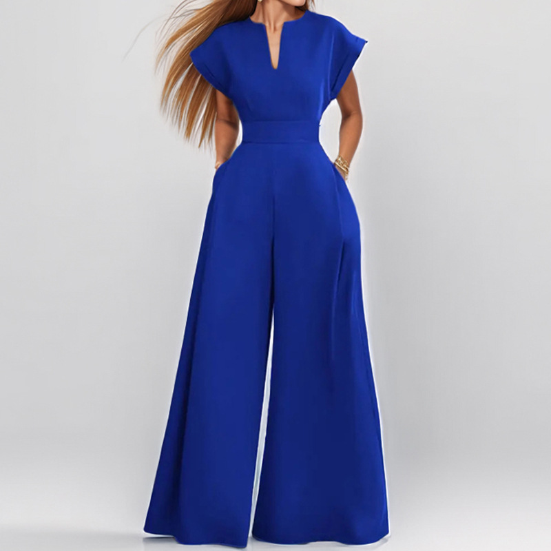 Combinaison élégante femme col V sans manches jambes larges