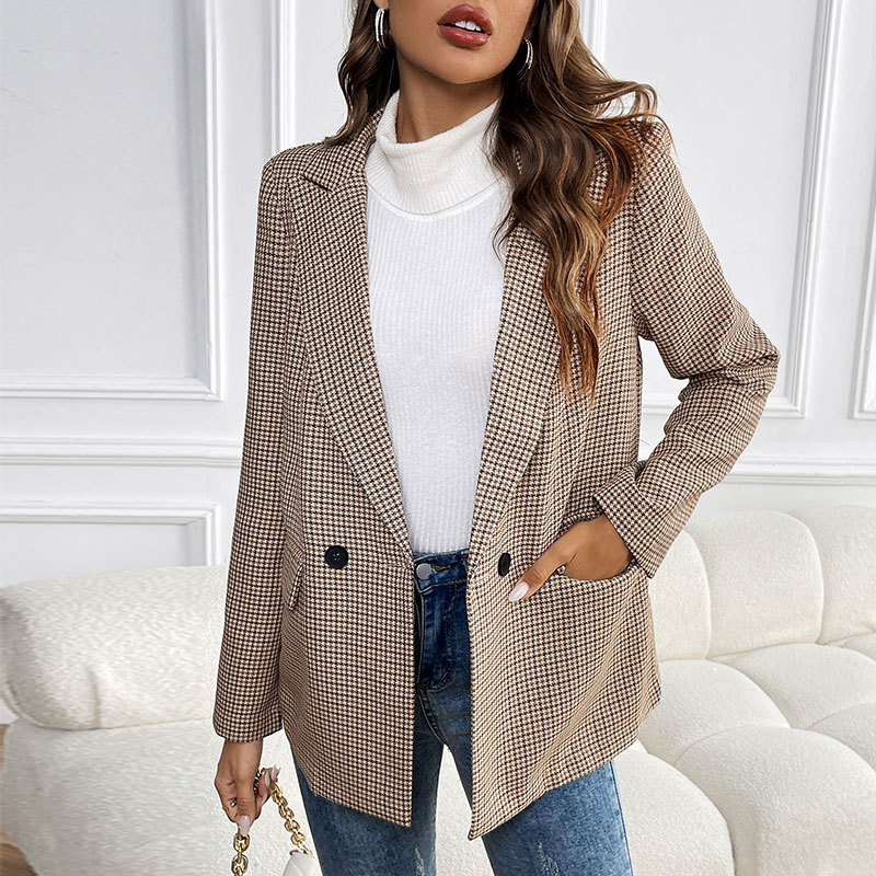 Veste tailleur boutonnée motif pied-de-poule