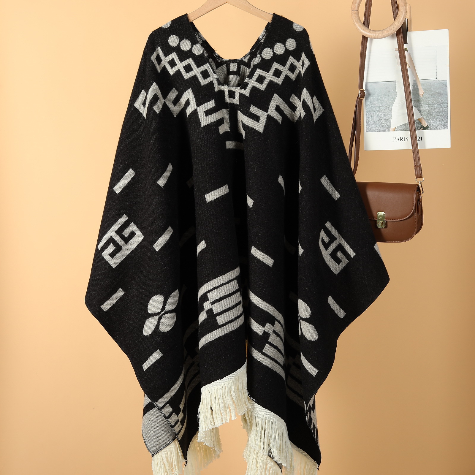 Poncho western denim bord franges homme femme