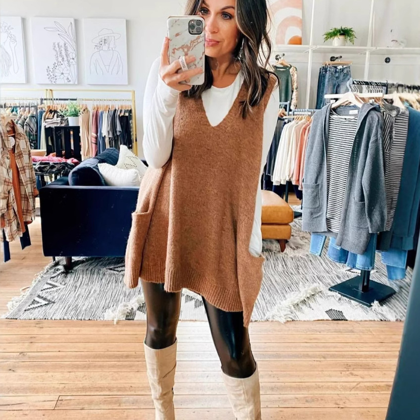Gilet laine femme casual poches