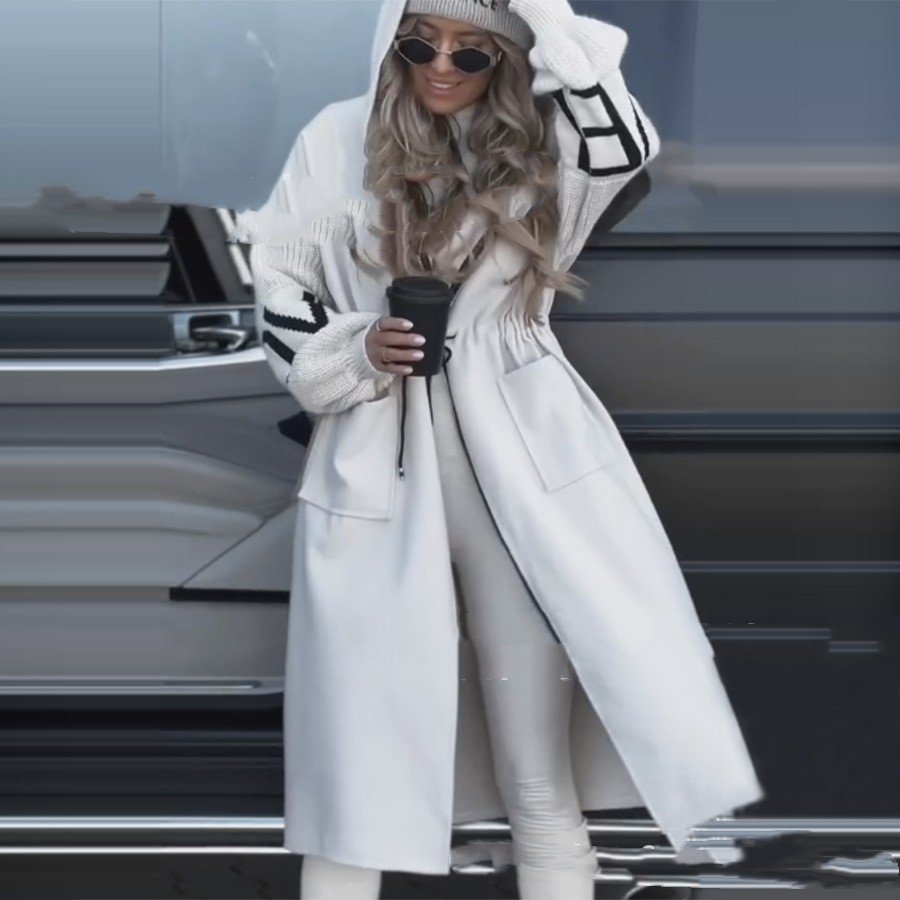 Manteau long à capuche casual femme européen