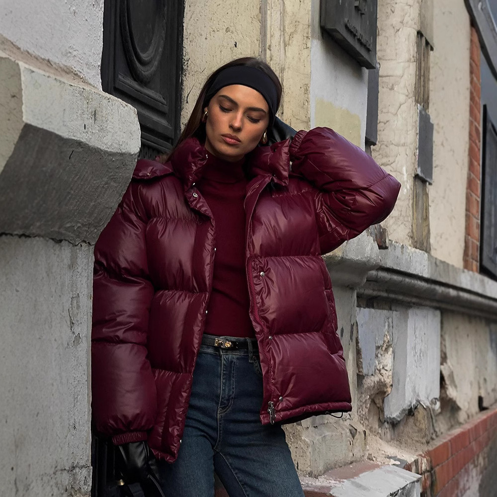 Veste coton capuchon col montant femme