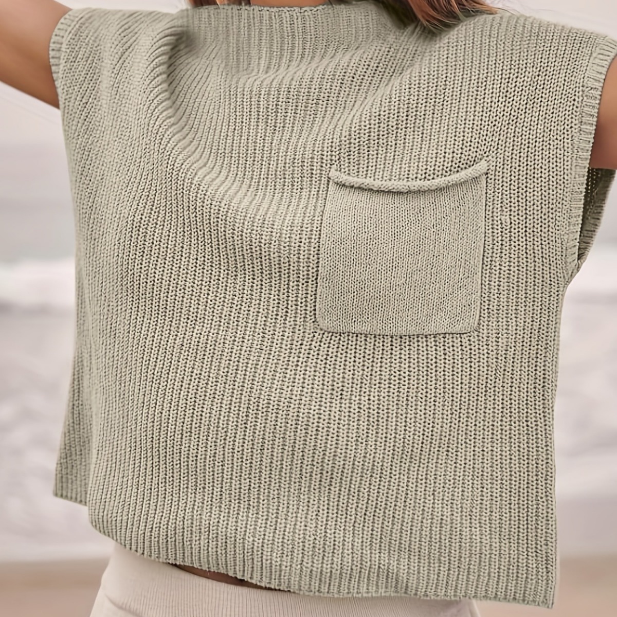 Chandail Ample Tricot Col Rond Sans Manches
