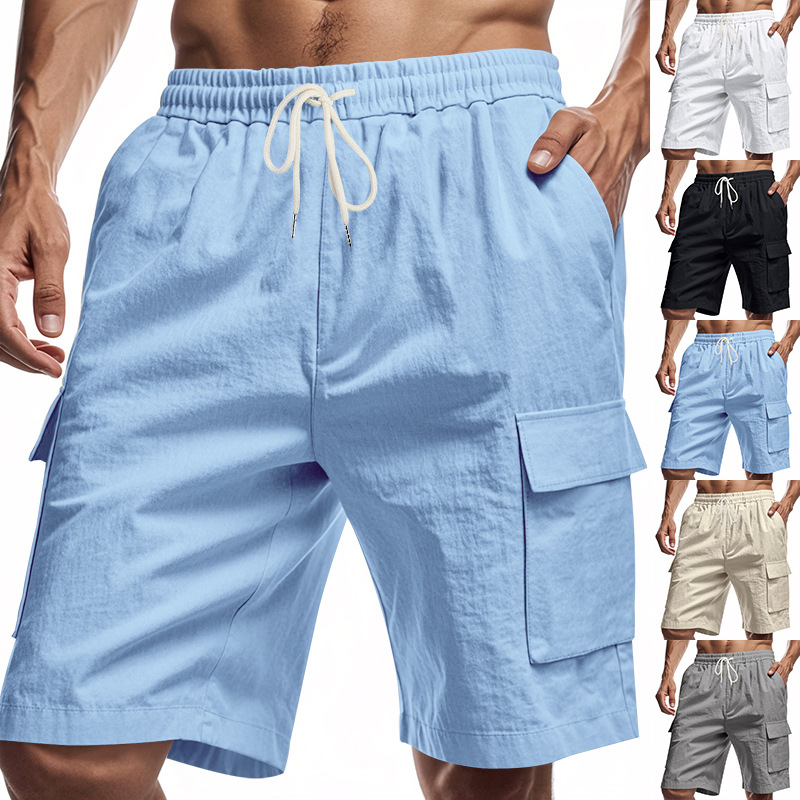 Short de loisir lin à cordon couleur unie
