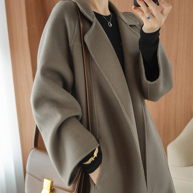 Manteau long cachemire réversible mi-long
