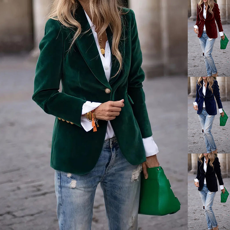 Veston simple boutonnage velours femme