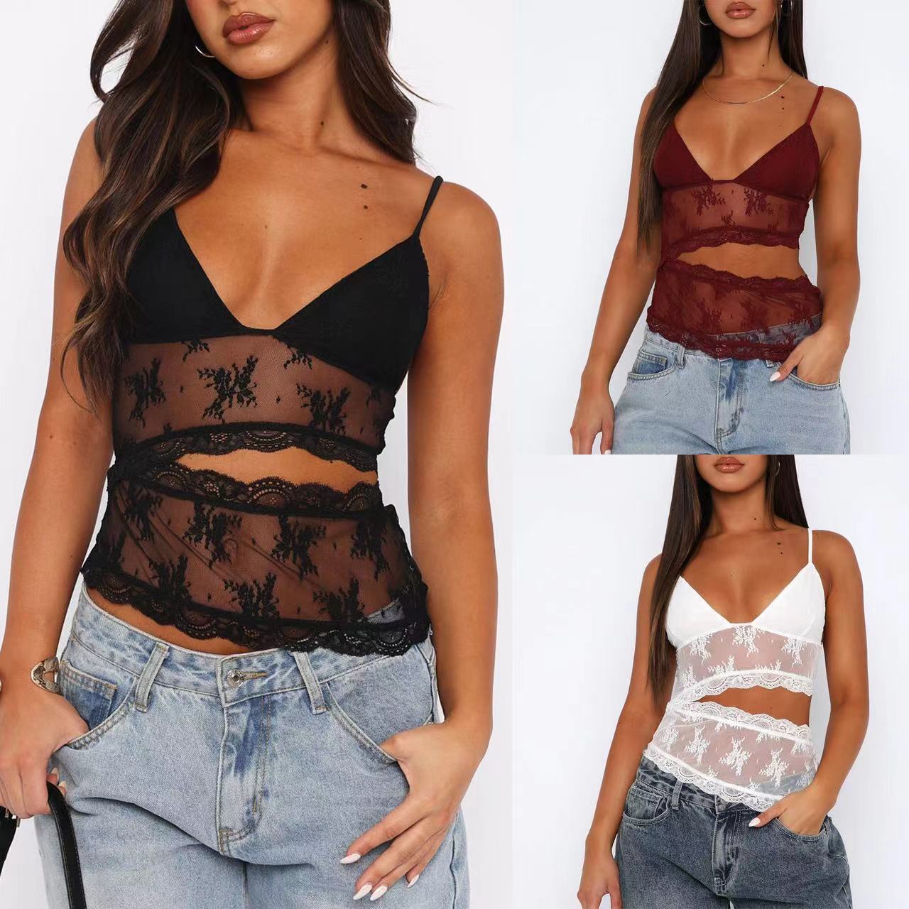 Camisole sans dos dentelle femme couleur bonbon
