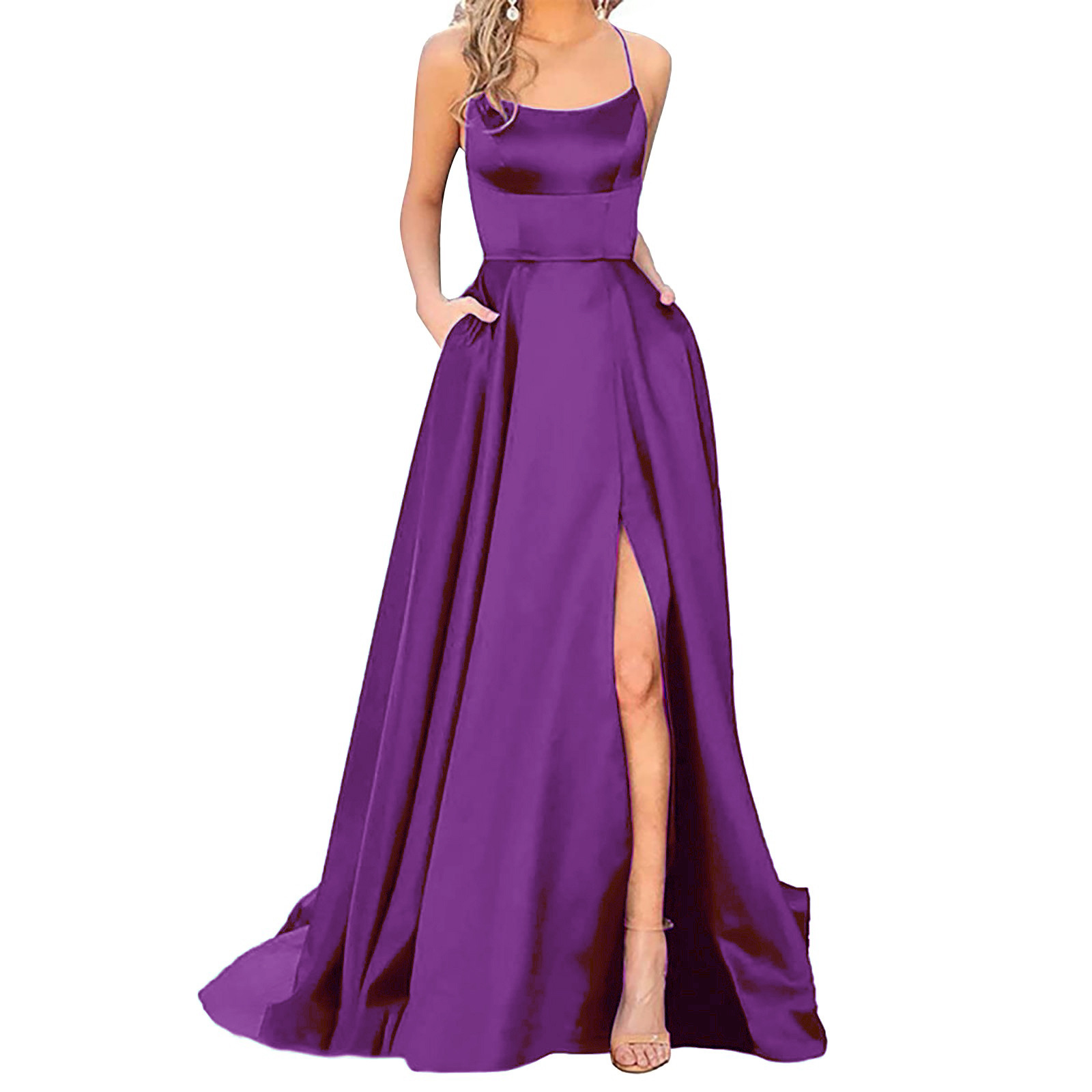 Robe demoiselle d'honneur épaule creuse amincie couleur unie