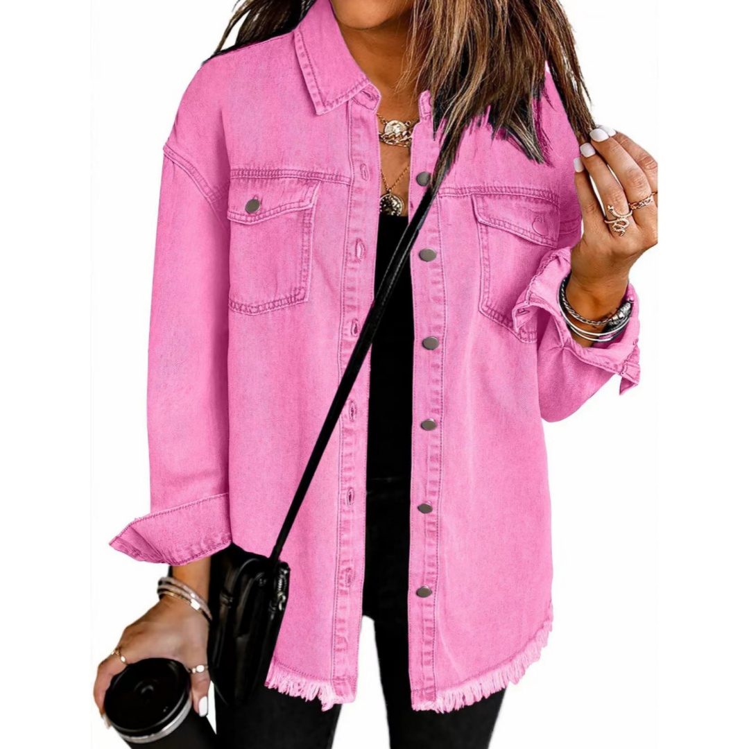 Veste chemise en denim délavée pour femmes style européen