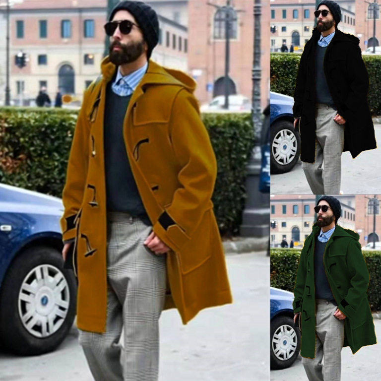 Trench-coat en laine rétro à capuchon homme