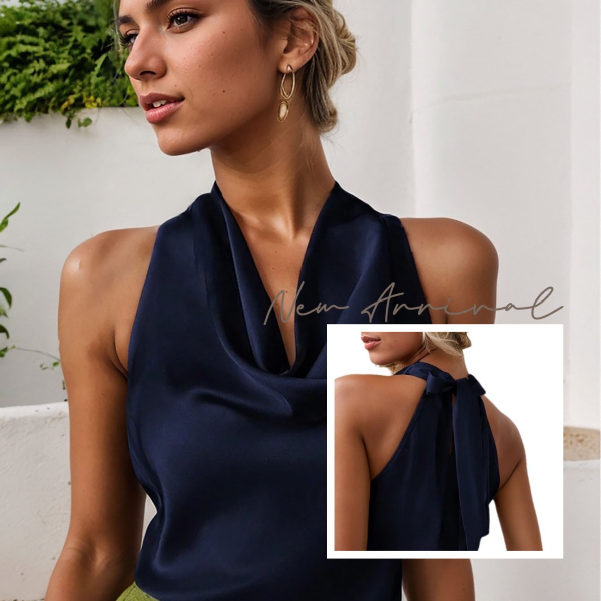 Gilet Femme Sans Manches Élégant Encolure Halter Dos Nu Tendance