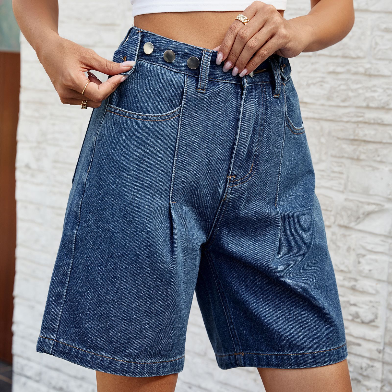 Short denim taille ajustable femme pantalon été