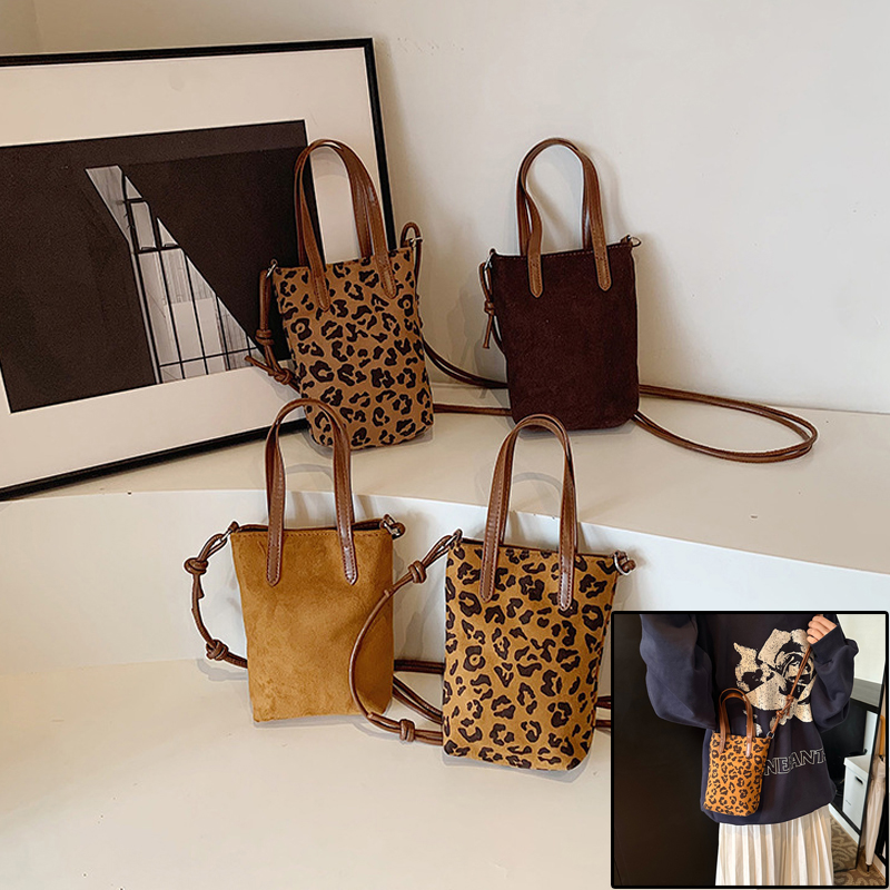 Sac bandoulière femme léopard rétro automne hiver suède téléphone