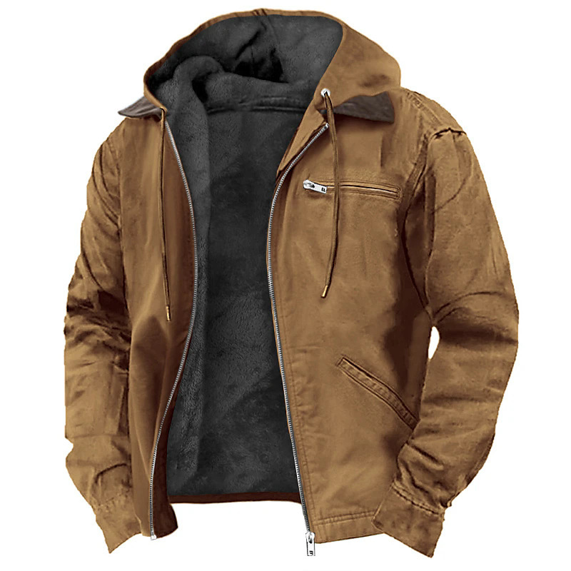Manteau hiver capuche fourrure polaire zip casual homme