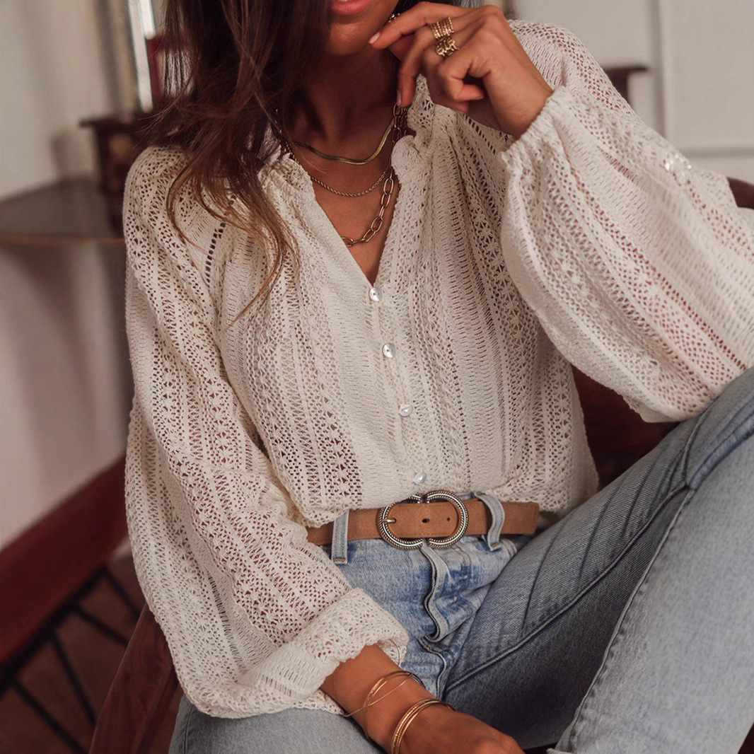 Chandail manches longues creux couleur unie femme