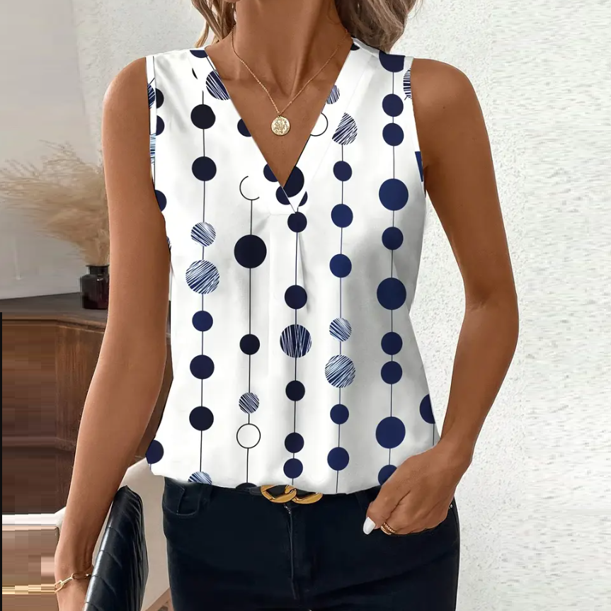 Haut noir blanc pois col V femme