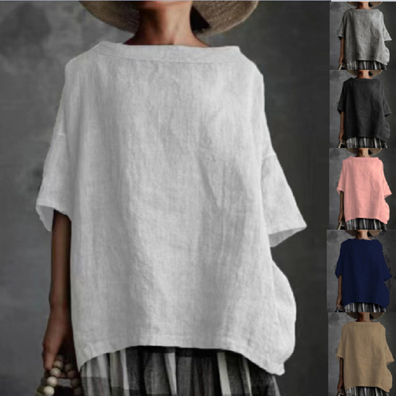 T-shirt femme coton lin couleur unie