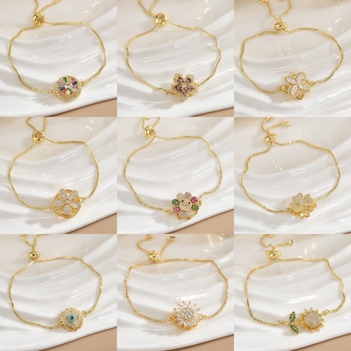 Bracelet fleur cuivre doré rotatif préservant