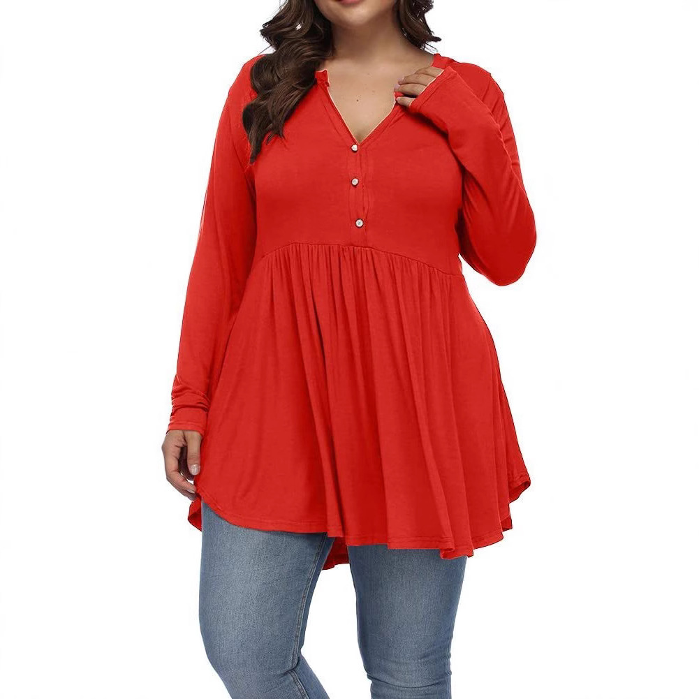 T-shirt boutons pli col V grande taille femme