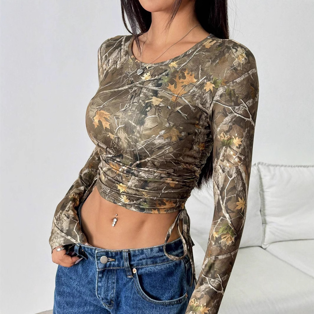 T-shirt ajusté manches courtes imprimé branches
