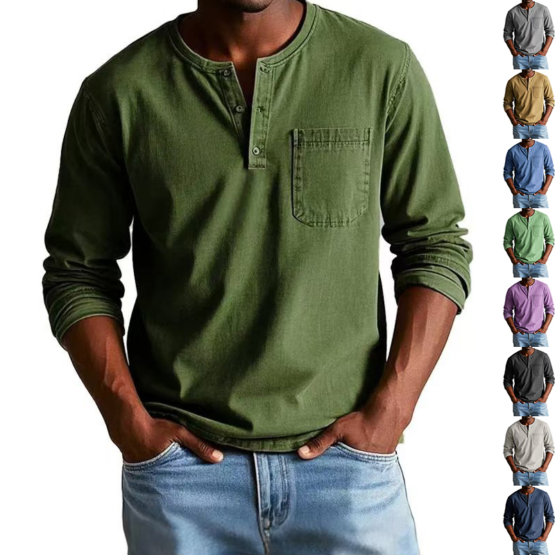T-shirt col V manches longues boutons homme