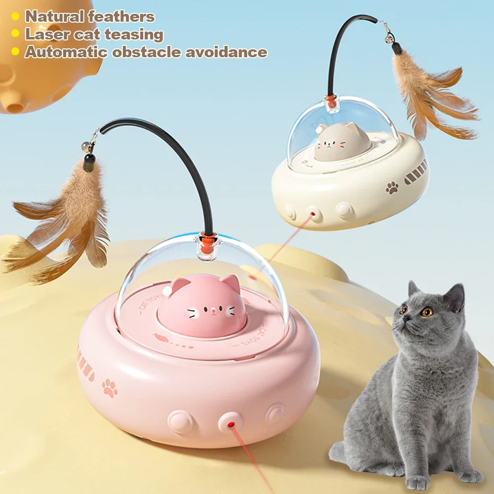 Jouet chat électrique UFO avec cloche et plume interactive