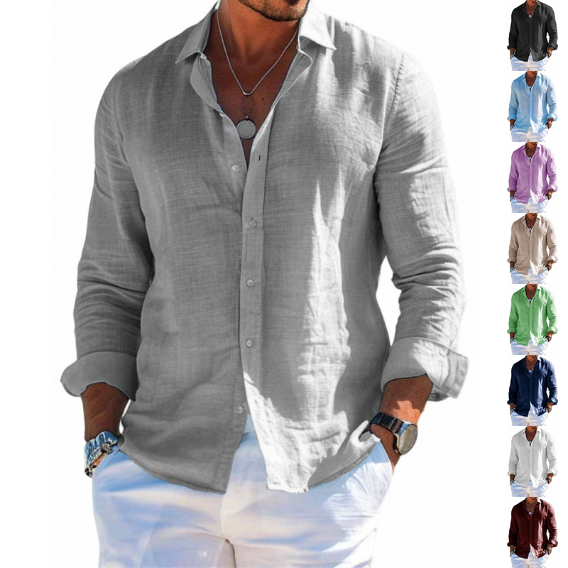 Chemise homme manches longues casual ample couleur unie