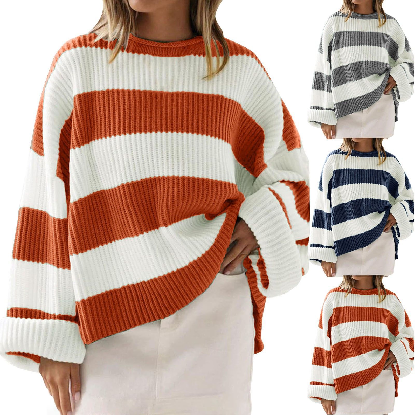 Pull rayé ample manches chauve-souris col rond femme