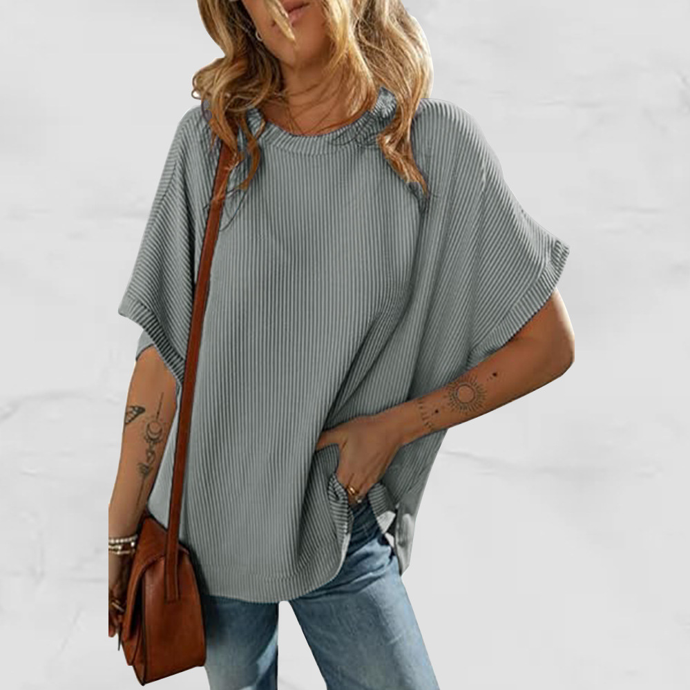 T-Shirt Tricot Femme Couleur Unie Ample Décontracté